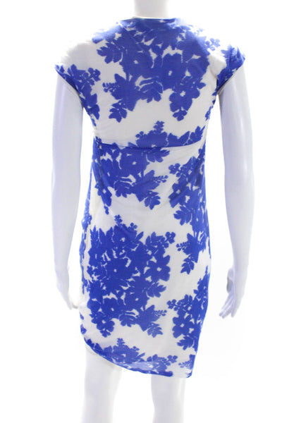 Thakoon Womens Abstract Cap Sleeved V Neck Bodycon Dress White Blue Size XS