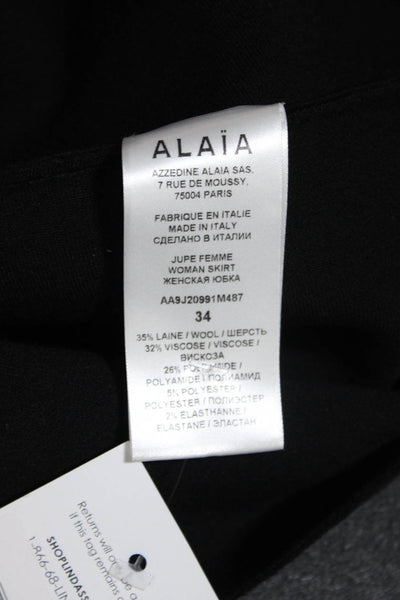 Alaia Womens Elastic Waist Knit Fleece Mini Skater Circle Skirt Black Size FR 34