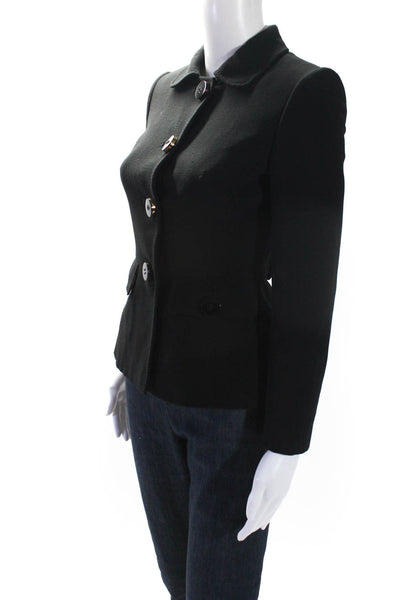 Dolce & Gabbana Womens Woven Button Up Collared Jacket Black Wool Size IT 36