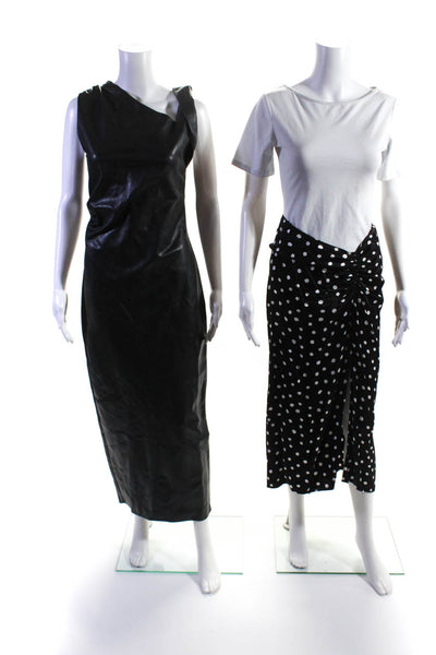 Zara Womens Polka Dot Ruched Back Slit Maxi Skirt Dress Black Size S Lot 2