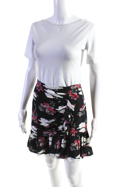 Mother Of Pearl Womens Silk Floral Gathered Ruffle Skirt Black Size 4