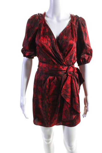 Ronny Kobo Womens Snakeskin Print V Neck Short Sleeve Wrap Dress Red Size S
