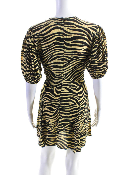 Faithfull The Brand Womens Short Sleeve Tiger Print V Neck Dress Yellow Size 2
