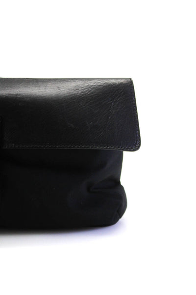 Prada Womens Leather Hook Pile Tape Closure Pouch Black Size S