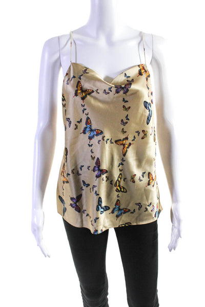 Cami Womens Butterfly Cowl Neck Spaghetti Strap Camisole Tank Top Tan Size M