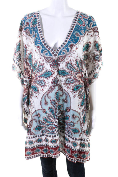 Jets Women's V-Neck Sleeves Paisley Tie Closure Tunic Blouse Size S