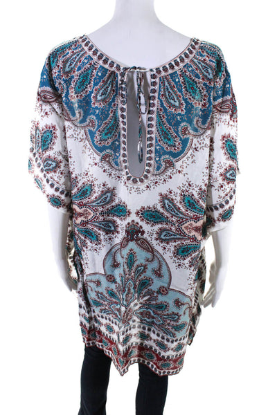 Jets Women's V-Neck Sleeves Paisley Tie Closure Tunic Blouse Size S