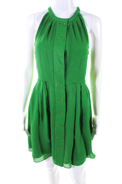 Parker Women's Sleeveless Button Down Pleated Fit Flare Mini Dress Green Size S
