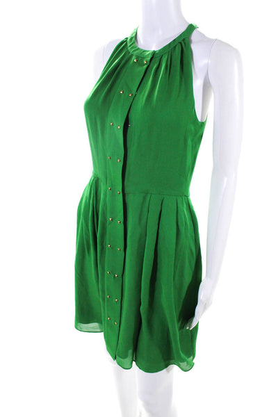 Parker Women's Sleeveless Button Down Pleated Fit Flare Mini Dress Green Size S