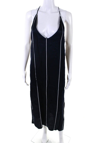 Faithfull Women's V-Neck Sleeveless Slit Hem Maxi Dress Navy Stripe Size S