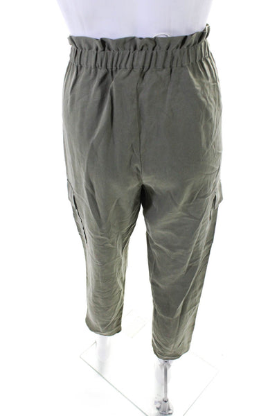 Ramy Brook Women's Paper Bag Pleated Front Cargo Pant Olive Green Size M