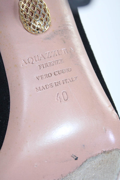 Aquazzura Womens Fellini 105 Stiletto Slip On Pumps Black Suede Size 40 10