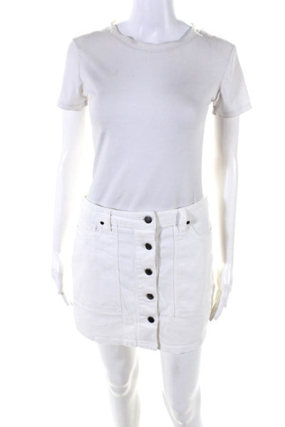 Rebecca Minkoff Womens Denim Button Up High Rise Mini Jean Skirt White Size 27