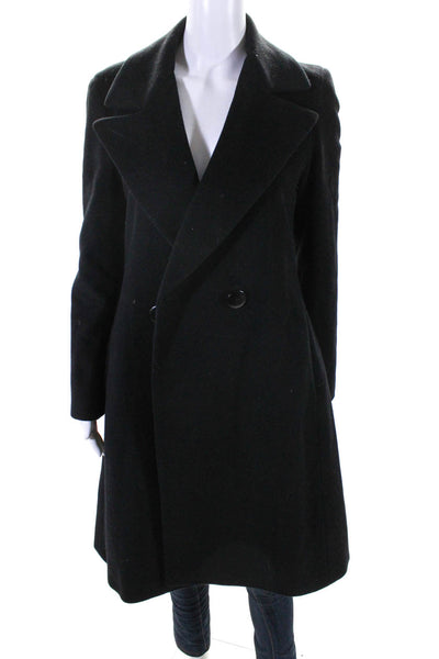 Armani Collezioni Womens Wool Woven Long Sleeve Button Up Pea Coat Black Size S