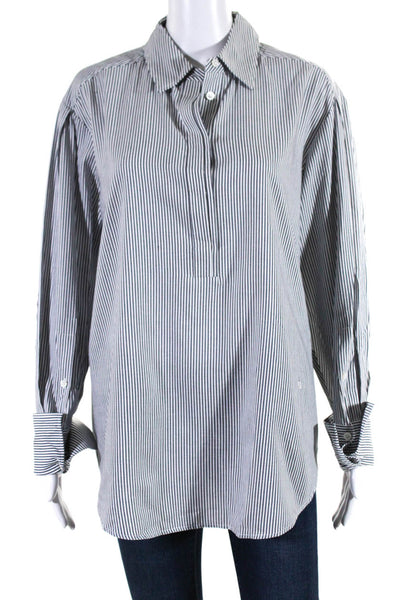 Frame Womens Cotton Striped Half Buttoned Cuff Long Sleeve Blouse White Size S