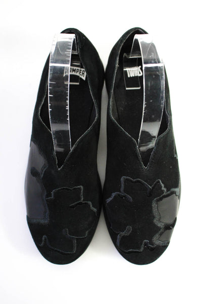 Camper Womens Suede Embroidered Floral Print Slip-On Shoes Black Size EUR37