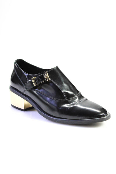 Miista Womens Round Toe Slip-On Gold Tone Block Heels Loafers Black Size EUR37
