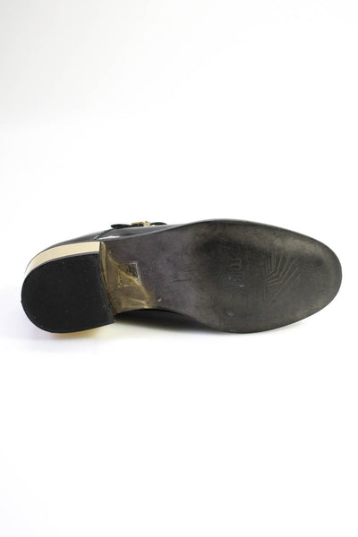 Miista Womens Round Toe Slip-On Gold Tone Block Heels Loafers Black Size EUR37