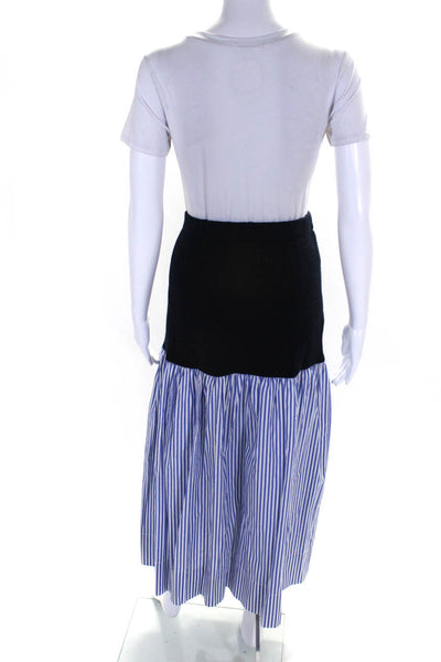 Staud Womens Wool Cotton Combo Striped A Line Midi Skirt Blue Size L