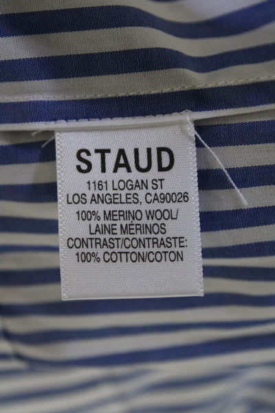 Staud Womens Wool Cotton Combo Striped A Line Midi Skirt Blue Size L