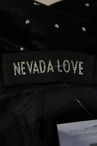 Nevada Love Women's Long Sleeves Rhinestone Lined Open Front Blazer Black Size S