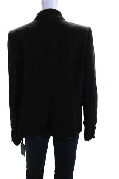 DKNY Womens Black Cotton Textured High Neck Long Sleeve Jacket Size 16