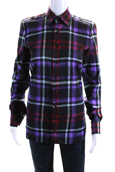 JCRT Womens Plaid Long Sleeved Collared Buttoned Shirt Purple Black Red Size XS