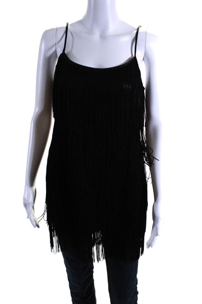 Linea Domani Womens Fringed Tiered Spaghetti Strap Camisole Tank Black Size 8