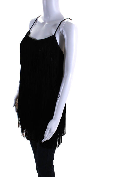 Linea Domani Womens Fringed Tiered Spaghetti Strap Camisole Tank Black Size 8