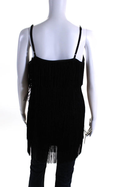 Linea Domani Womens Fringed Tiered Spaghetti Strap Camisole Tank Black Size 8