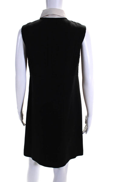 J. Mendel Womens Collared Buttoned Sleeveless Shift Dress Black White Size 2