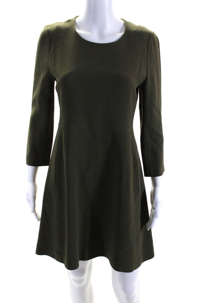 Chloe Womens Long Sleeved Round Neck A Line Short Dress Olive Green Size 36