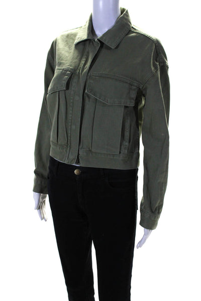 Zara Womens Button Down Jean Jacket Olive Green Cotton Size Small