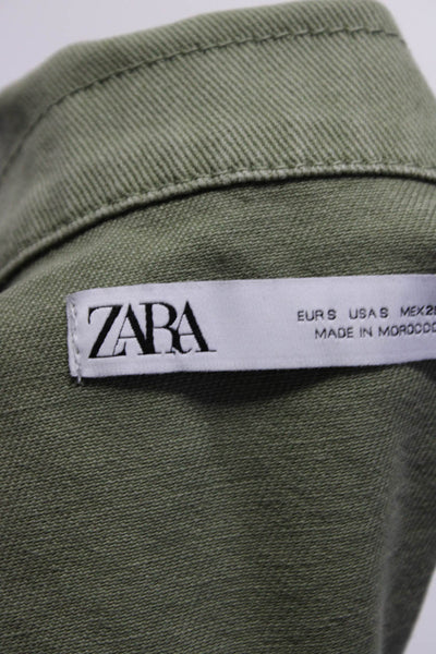 Zara Womens Button Down Jean Jacket Olive Green Cotton Size Small