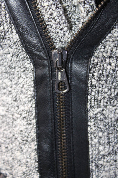 Rag & Bone Womens Leather Trim Tweed Biker Jacket Black Cotton Size Small