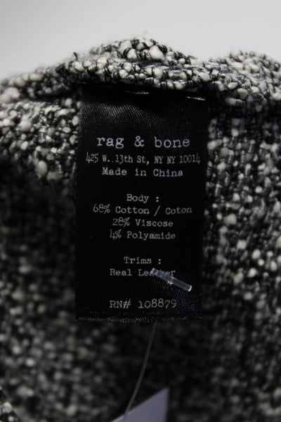 Rag & Bone Womens Leather Trim Tweed Biker Jacket Black Cotton Size Small