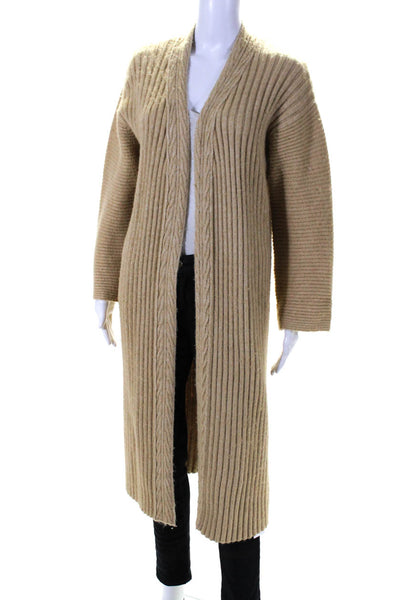 Toccin Womens Ribbed Long Sleeves Duster Sweater Beige Size Extra Small