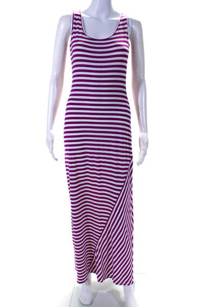 Calvin Klein Womens Striped Sleeveless Maxi Dress Purple White Size Small