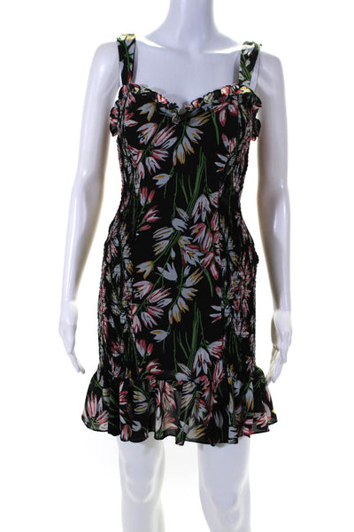 Likely Womens Floral Print Smocked Sleeveless V Neck Mini Dress Black Size 2