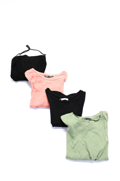 Zara Womens Bandeau Crop Top Tee Shirt Black Green Coral Small Medium Lot 4