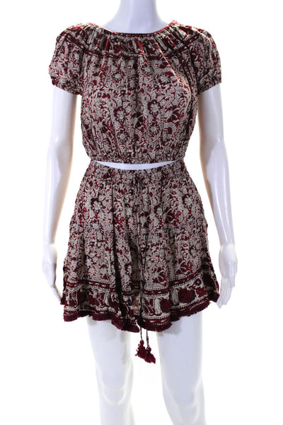 Beachgold Womens Floral Paisley Crop Top Mini Skirt Set Red Ivory Size XS