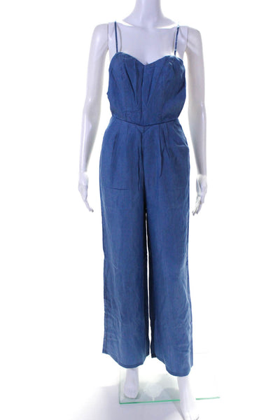 Lovers + Friends Womens Chambray Denim Halter Jumpsuit Blue Size Extra Small