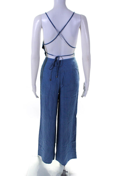 Lovers + Friends Womens Chambray Denim Halter Jumpsuit Blue Size Extra Small