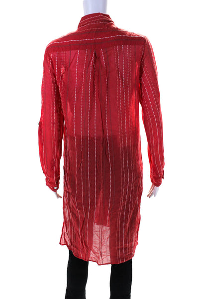 Vix Paula Hermanny Womens Embroidered Stripe Side Split Tunic Shirt Red Small