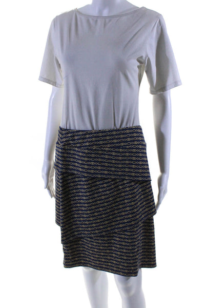 J. Mclaughlin Women Chain Link Print Layered Skirt Blue Gold Size Medium