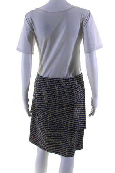 J. Mclaughlin Women Chain Link Print Layered Skirt Blue Gold Size Medium