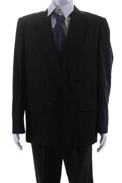 Guy Laroche Mens Gray Pinstriped Double Breasted Blazer Pants Suit Set Size 42