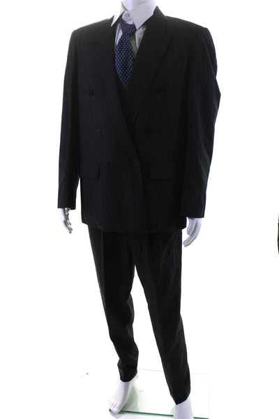 Guy Laroche Mens Gray Pinstriped Double Breasted Blazer Pants Suit Set Size 42