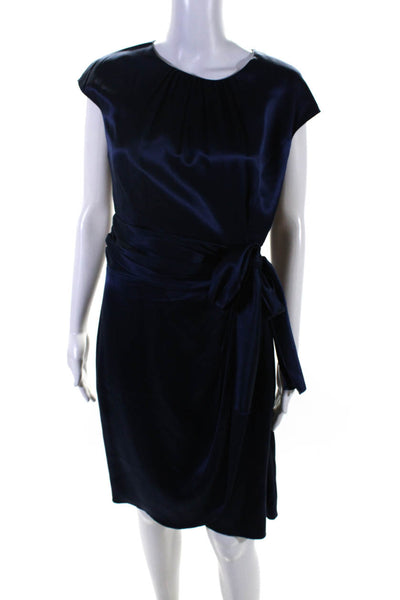 CH Carolina Herrera Womens Silk Charmeuse Tulip Hem Midi Dress Navy Blue Size 10