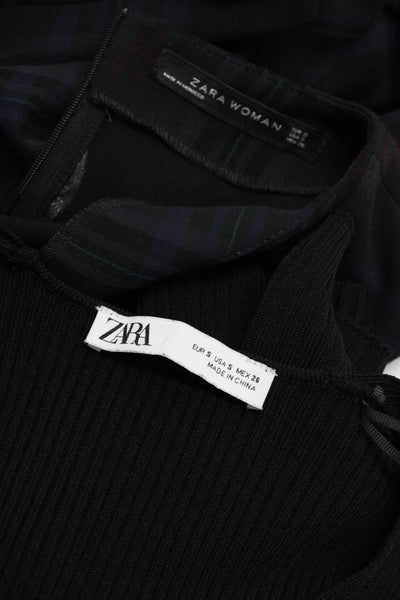 Zara Women's Round Neck Short Sleeves Drop Waist Plaid Mini Dress Size S Lot 2